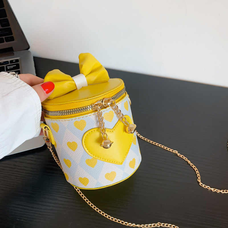 Wholesale PU Heart Bow Knot Cylindrical Kids Messenger Bag