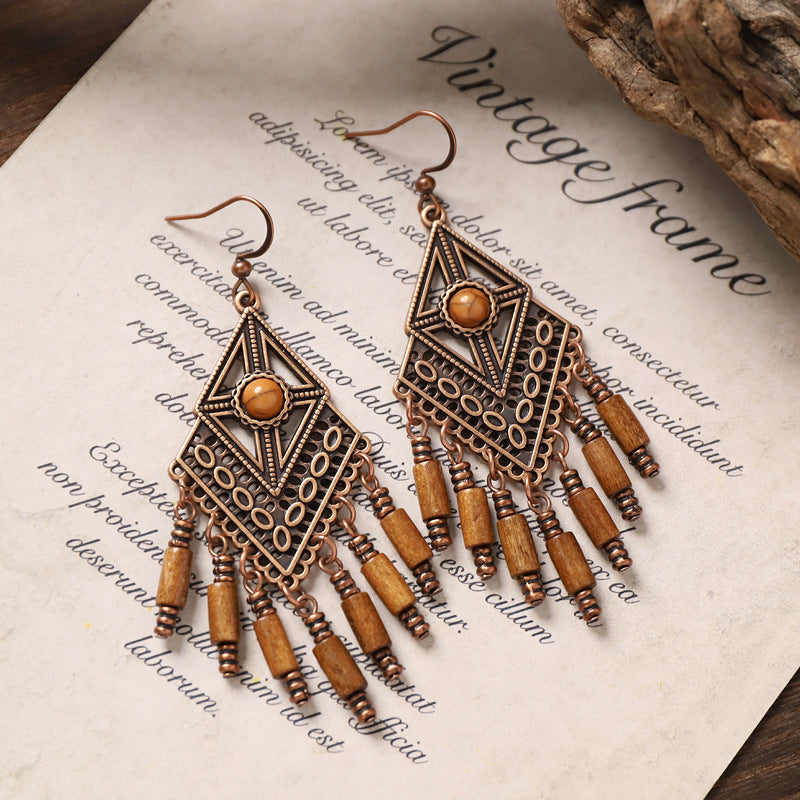 Wholesale Bohemian Feng Shui Drop shaped Long tassel Earrings