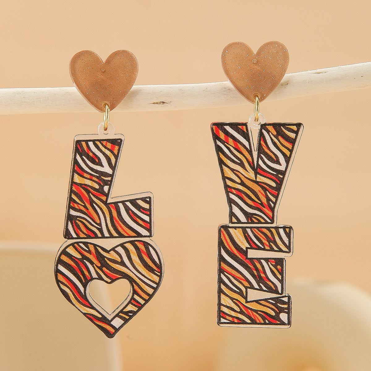 Wholesale Rainbow letter acrylic printed asymmetrical earrings