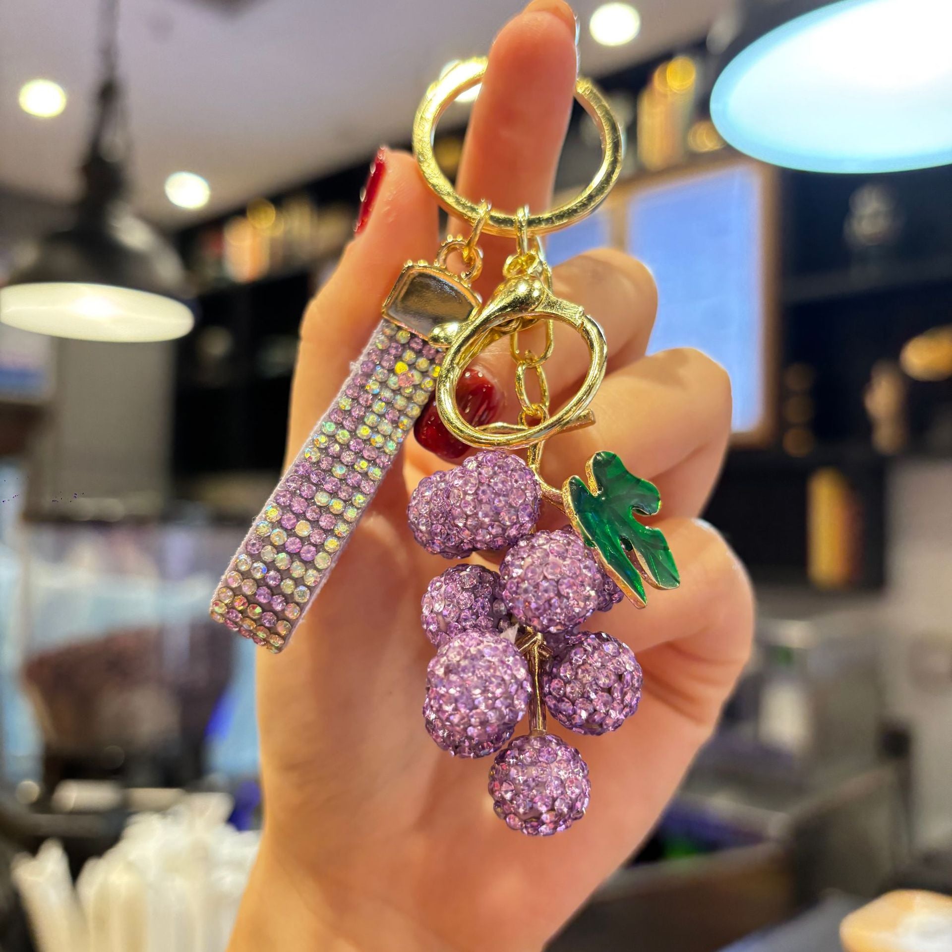 Wholesale Full diamond 3D grape cluster keychain