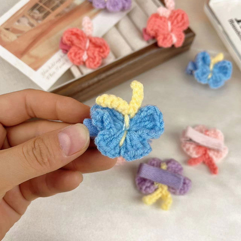 Wholesale Children's Wool Butterfly Sweet Girl Side Clip Bangs Knitted Hair Accessories for Women