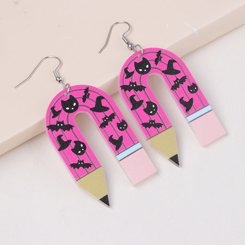 Wholesale Halloween Ghost U-shaped Pencil Acrylic Exaggerated Earrings