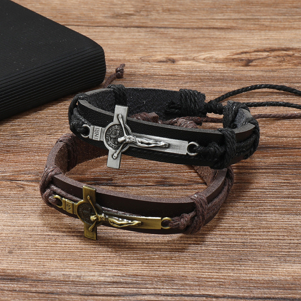 Wholesale Cross multi-layer woven adjustable bracelet