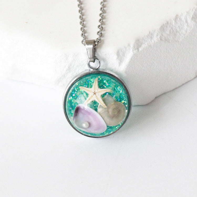 Wholesale 6pcs Luminous Conch Shell Specimen Resin Necklace