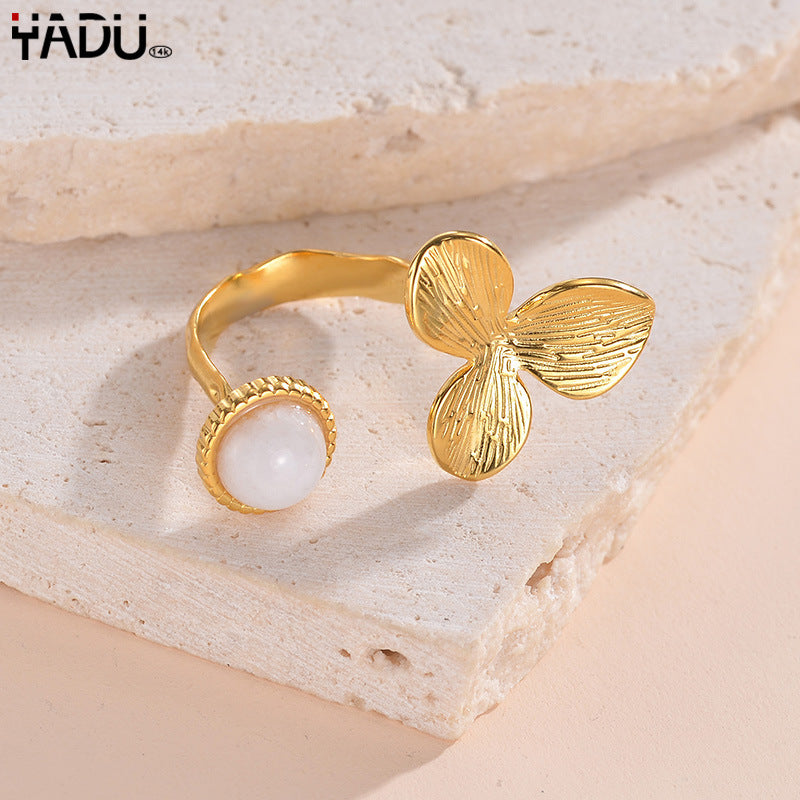 Wholesale Trendy Stainless Steel Natural Stone Open Ring Irregular Geometric Design Fashion Jewelry Accessory For Boutique Resale