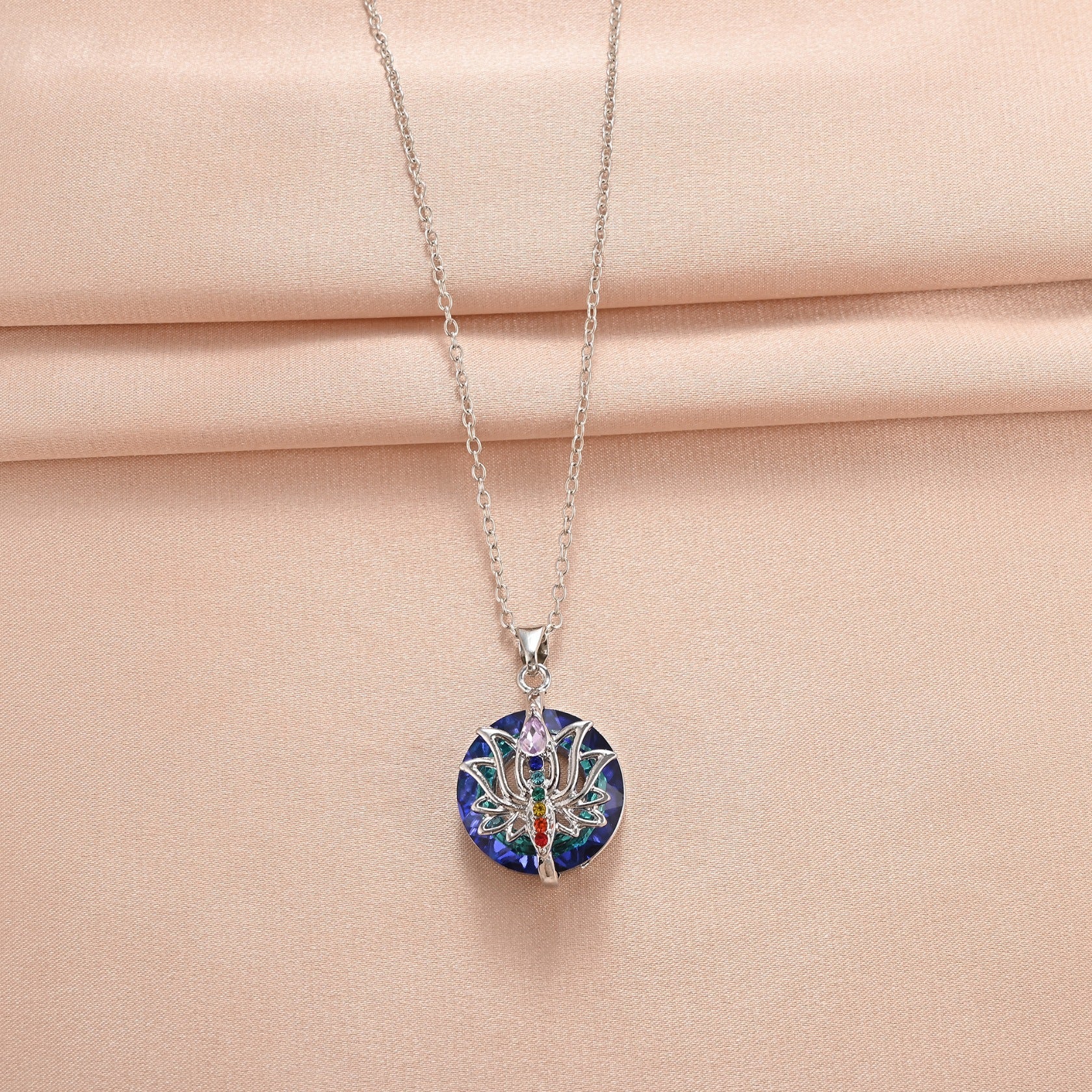 Wholesale colorful Lotus necklace fashion advanced colorful crystal pendant all-match clavicle chain