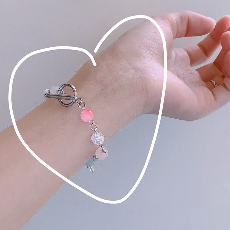 Wholesale Ice Translucent Color Heart Beaded Bow Bracelet