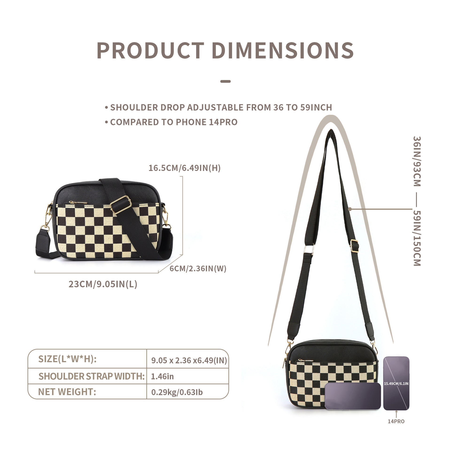 Wholesale Checkered Checkered Colorblock Zipper Shoulder Bags
