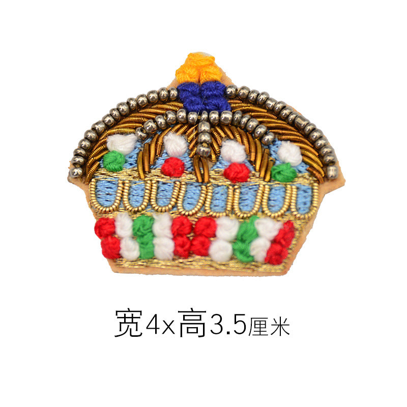 Wholesale 3pcs DIY Hand Embroidered Indian Silk Three-dimensional Crown Cloth Patch Hat Clothing Accessories FS