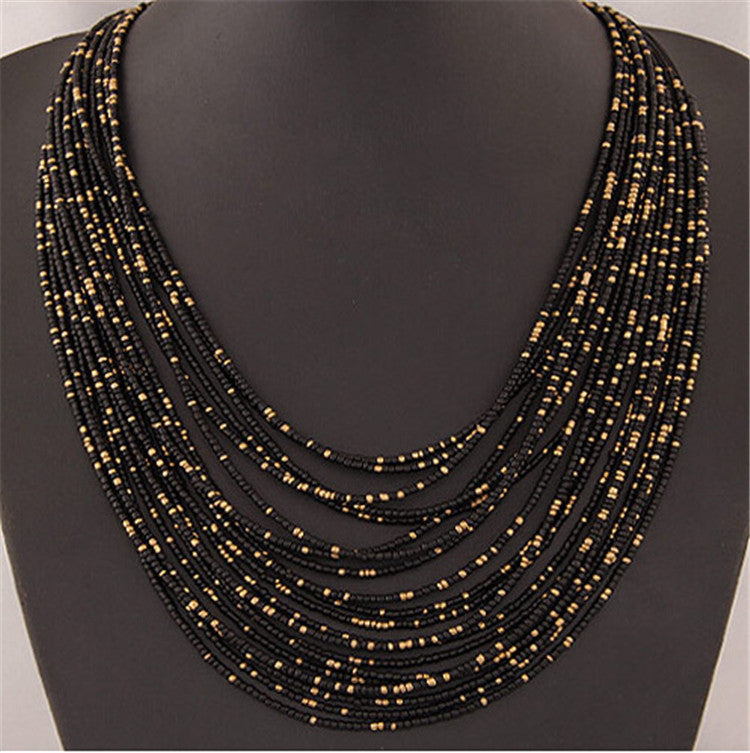 Wholesale 12pcs/pack Vintage Bohemian Multi-Layered Rice Bead Necklace