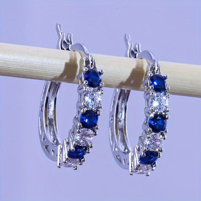 Wholesale Blue White Electroplated Circle Hollow Zirconia Earrings For Women Trendy Fashion Accessory For Everyday Wear