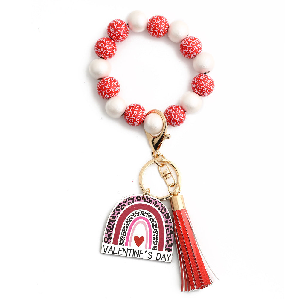 Wholesale  Valentine' s Day  Love Wooden Bead Bracelet Wristlet Keychain