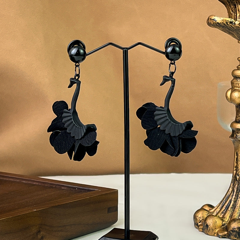 Wholesale Retro Exaggerated Black Swan Earrings