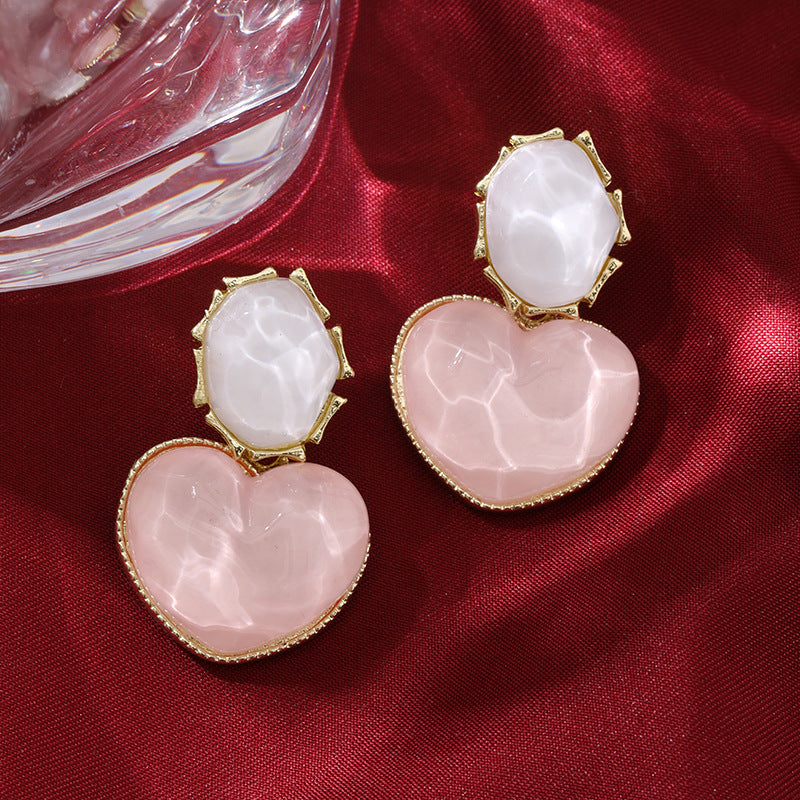 Wholesale Blue contrasting water ripple heart-shaped geometric earrings