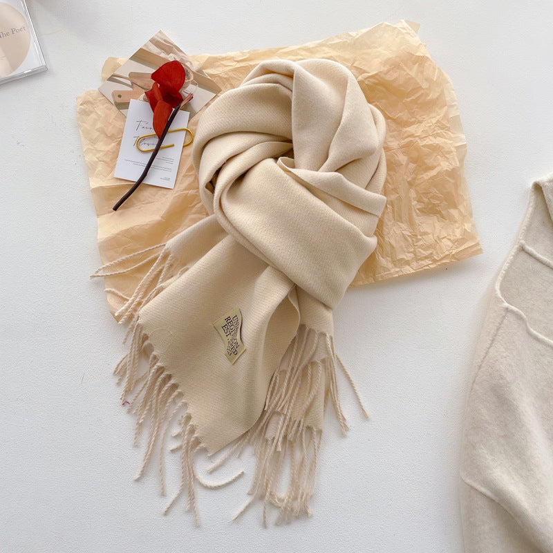 Wholesale Double-sided Solid Color Scarf for Women Autumn and Winter Thickened Imitation Cashmere Tassel Shawl