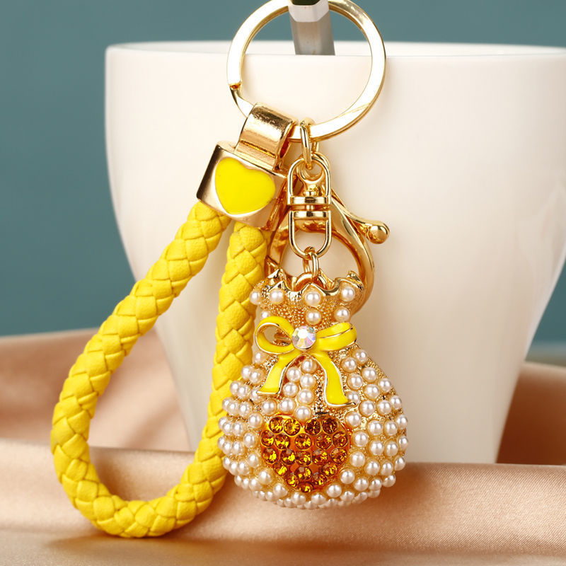 Wholesale Metal Pearl Heart Lucky Bag Keychain Cute Car Key Accessory Bag Charm For Women Gift