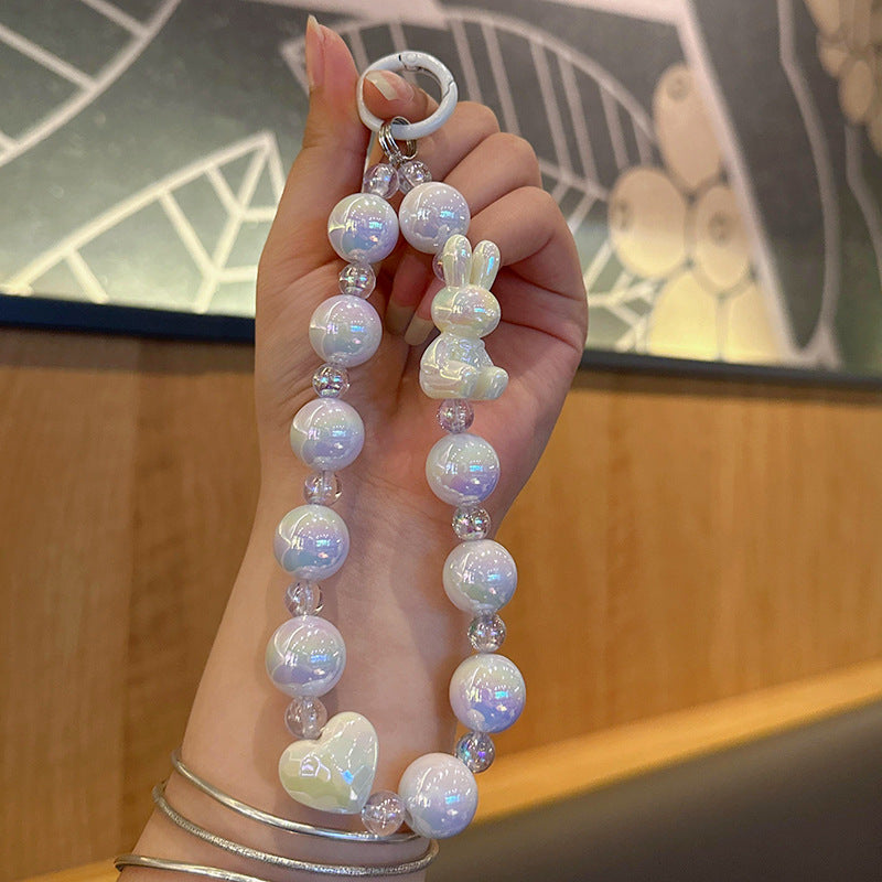 Wholesale Creative Bow Rabbit Beaded Acrylic Beads Color Plated Keychain