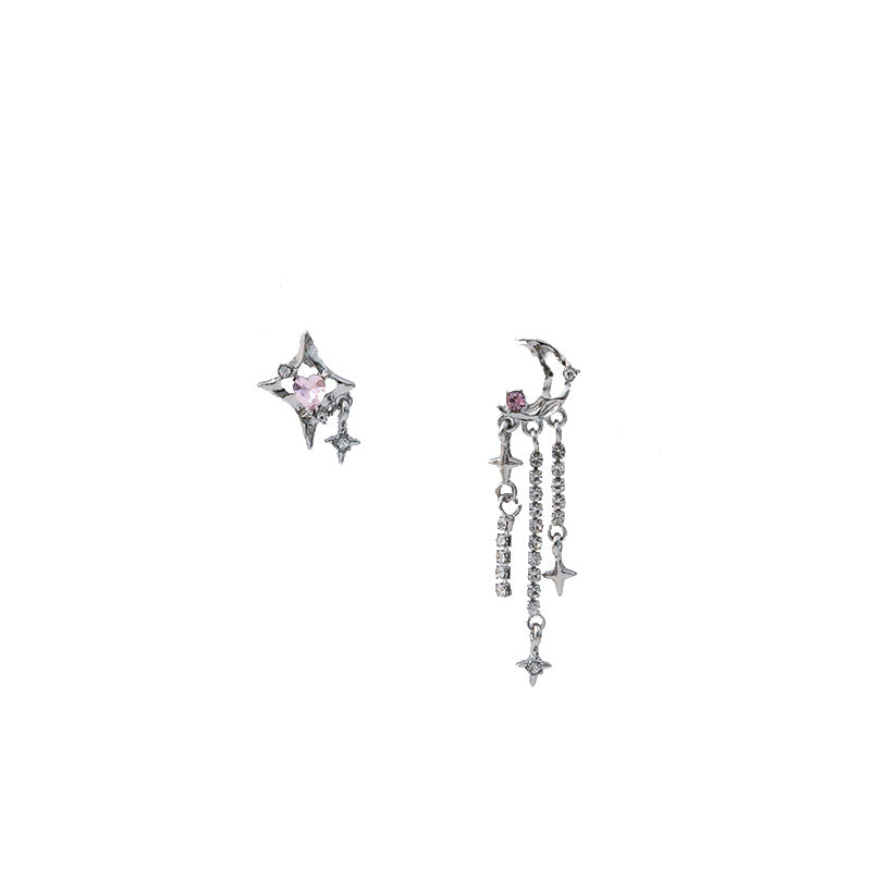 Wholesale Asymmetric Love Long Tassel Chain Earrings Star Zircon Alloy Earrings