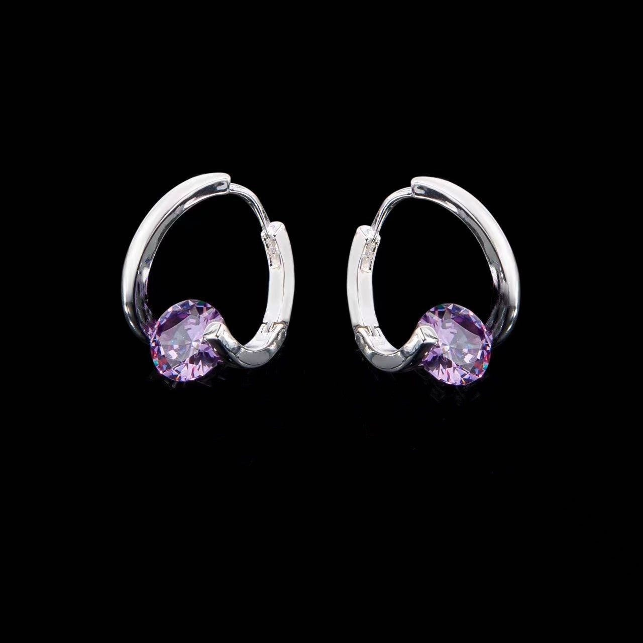 Wholesale Geometric Purple Zirconia Earrings Micropaved Silver Tone Finish For Women Fashion Accessory