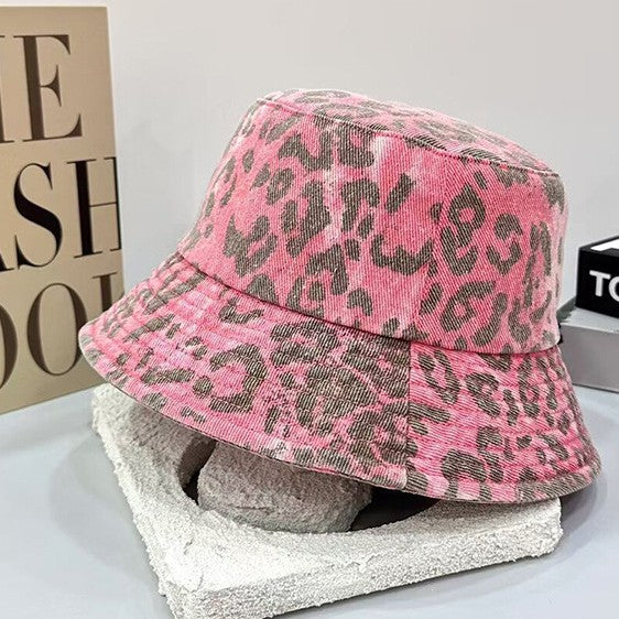 Wholesale Pink leopard print ripped baseball cap bucket hat