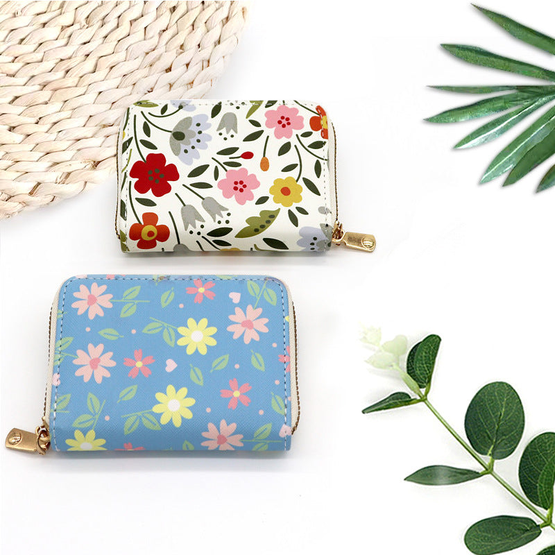 Wholesale Ultra-thin Small Floral Card Clip PU Wallet