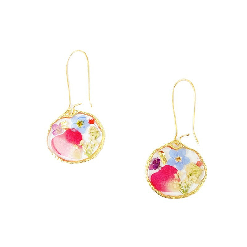 Wholesale 6pcs Irregular Round Rose Petal Dried Flower Glue Drop Earrings
