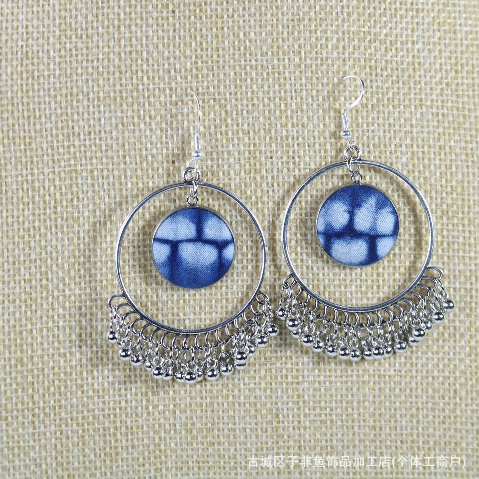 Wholesale Ethnic Style Tie-Dye Style Blue-Dyed Fabric Handmade Earrings