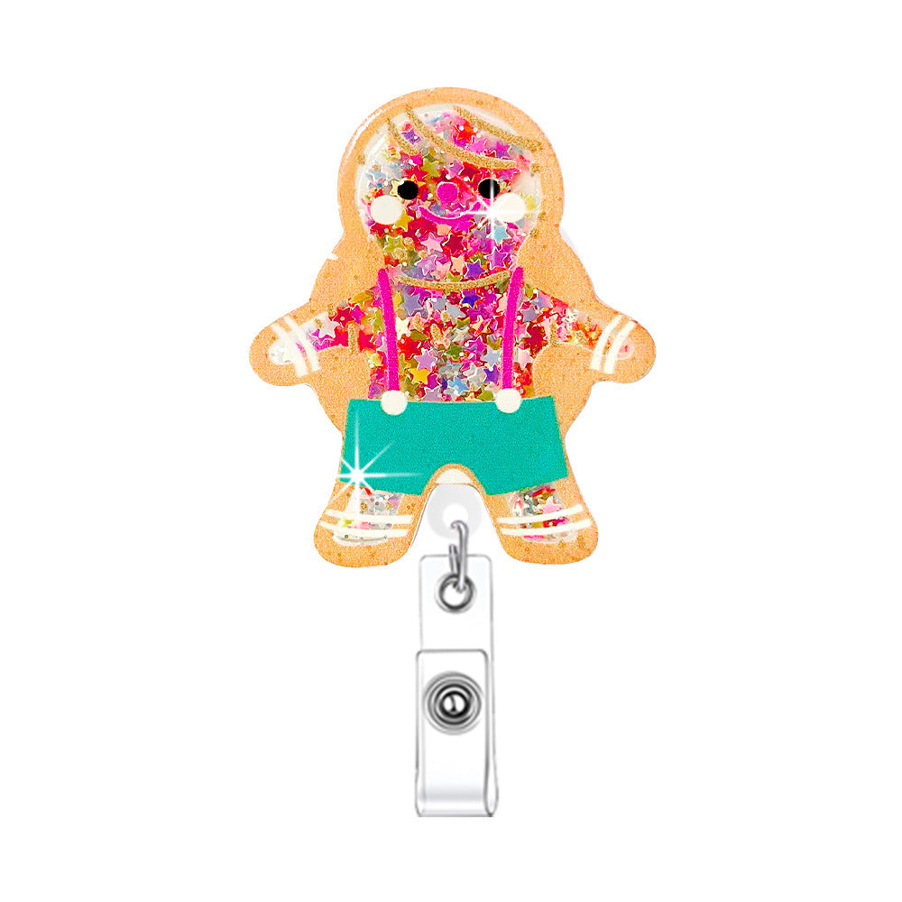 Wholesale Christmas Acrylic Santa Claus Gingerbread Man Christmas Tree Emblem Scroll Retractable Keychain