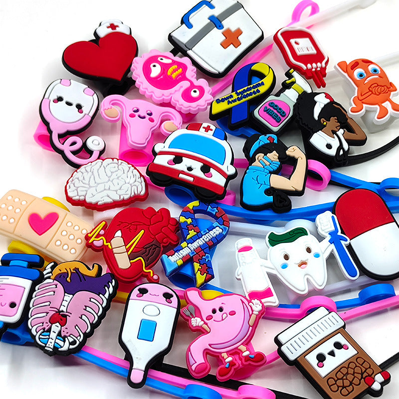 Wholesale 10PCS Doctor and Nurse Silicone Cartoon Tube Straw Hat