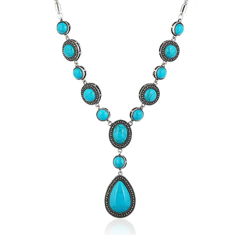 Wholesale Retro Ethnic Style Versatile Long Turquoise Necklace