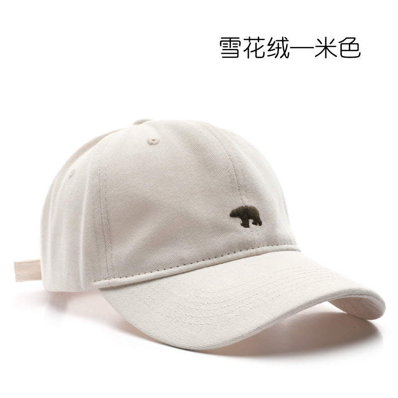 Wholesale Japanese style women's spring and autumn personalized snowflake velvet polar bear embroidered duckbill caps, outdoor men's travel sun protection and sunshade baseball caps