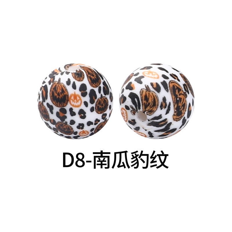 Wholesale 100pcs15mm Leopard Print Water Transfer Round Silicone Beads