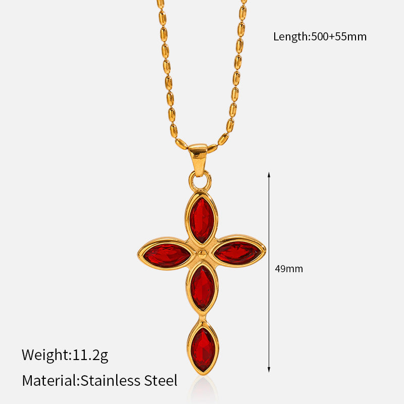 Wholesale vintage titanium steel electroplated 18K gold stainless steel cross necklace