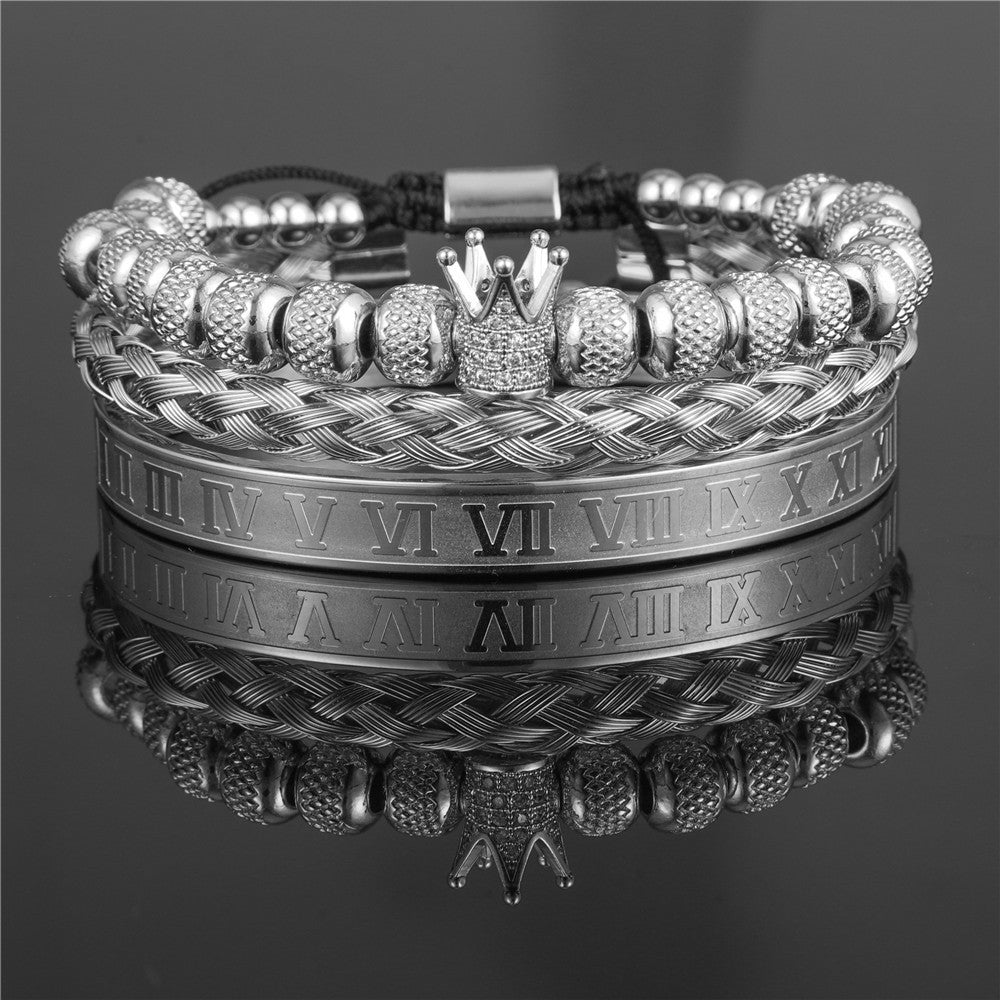 Wholesale Copper Micro-inlaid Zircon Double Leopard Head Black Onyx Woven Bracelet