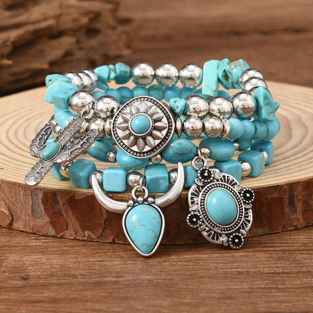 Wholesale Bohemian style denim turquoise Layered Bracelet Set