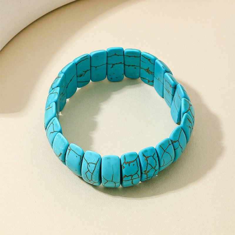 Wholesale Fashion Retro Bohemian Style Wide Textured Turquoise Bracelet