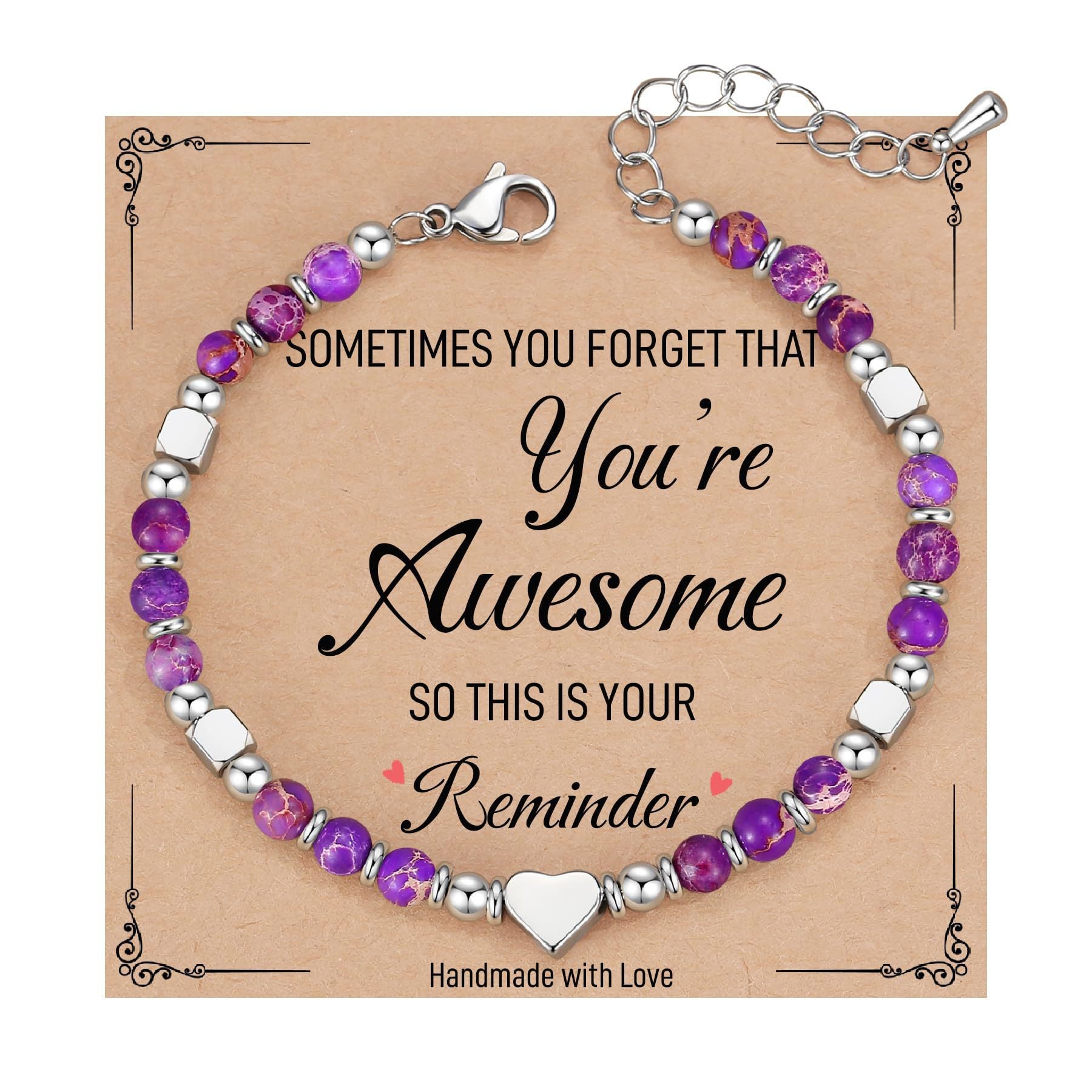 Wholesale  Natural Stone Crystal Peach Heart Colorfuled Beaded Stainless steel Bracelet