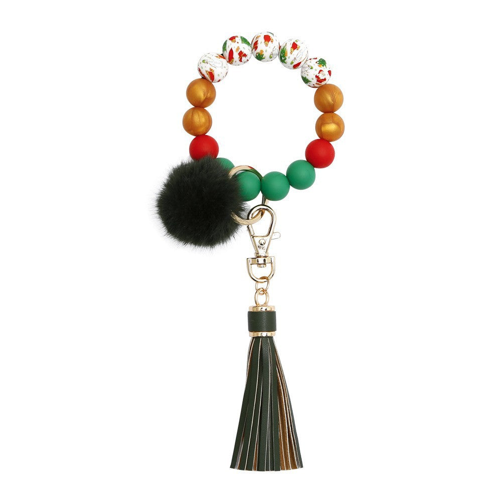 Wholesale Colorful tassel bead silicone wrist keychain