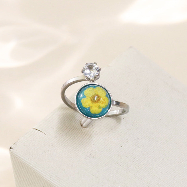 Wholesale 12pcs Zircon Everlasting Flower Stainless Steel Open Ring