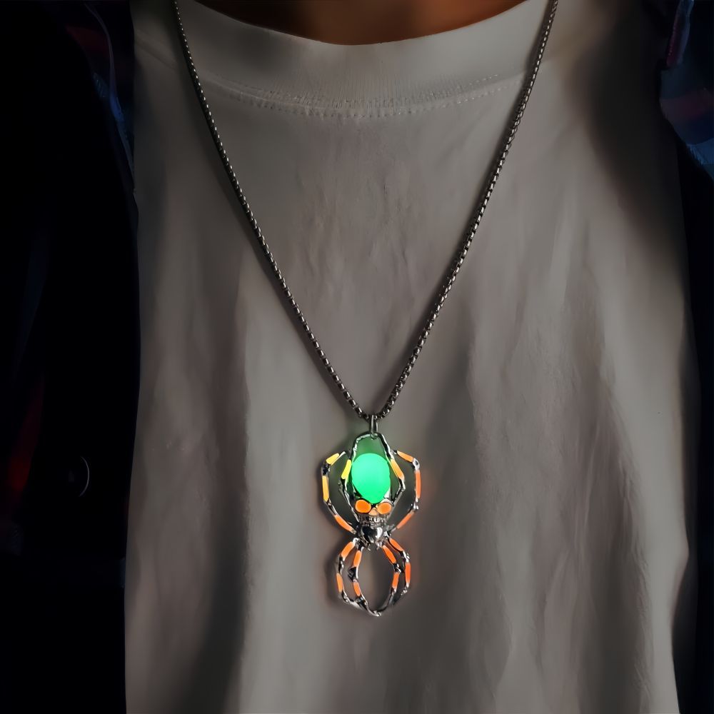 Wholesale Spider Skull Halloween Night Light Necklace
