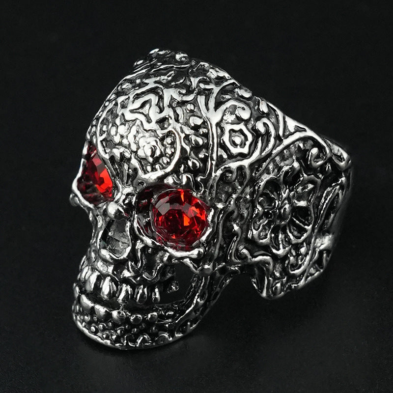 Wholesale Crystal Color Eyes Skull Open Adjustable Ring