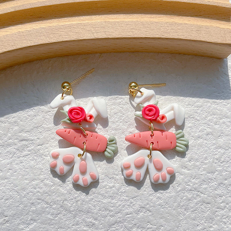 Wholesale  polymer clay Easter soft y carrot rabbit earrings