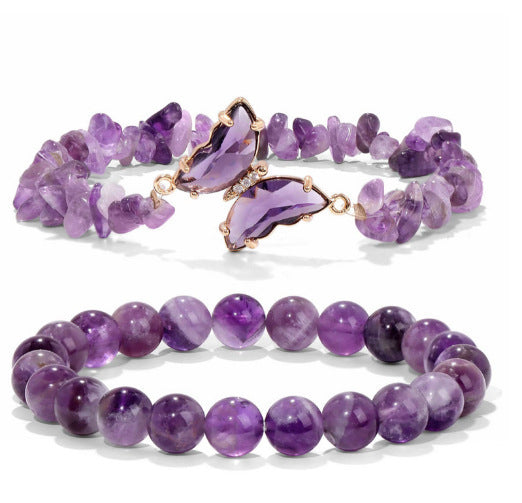 Wholesale Butterfly Double Layer Amethyst Chip Beaded Bracelet Women S Fashion Jewelry Accessory Boutique Resale Gift
