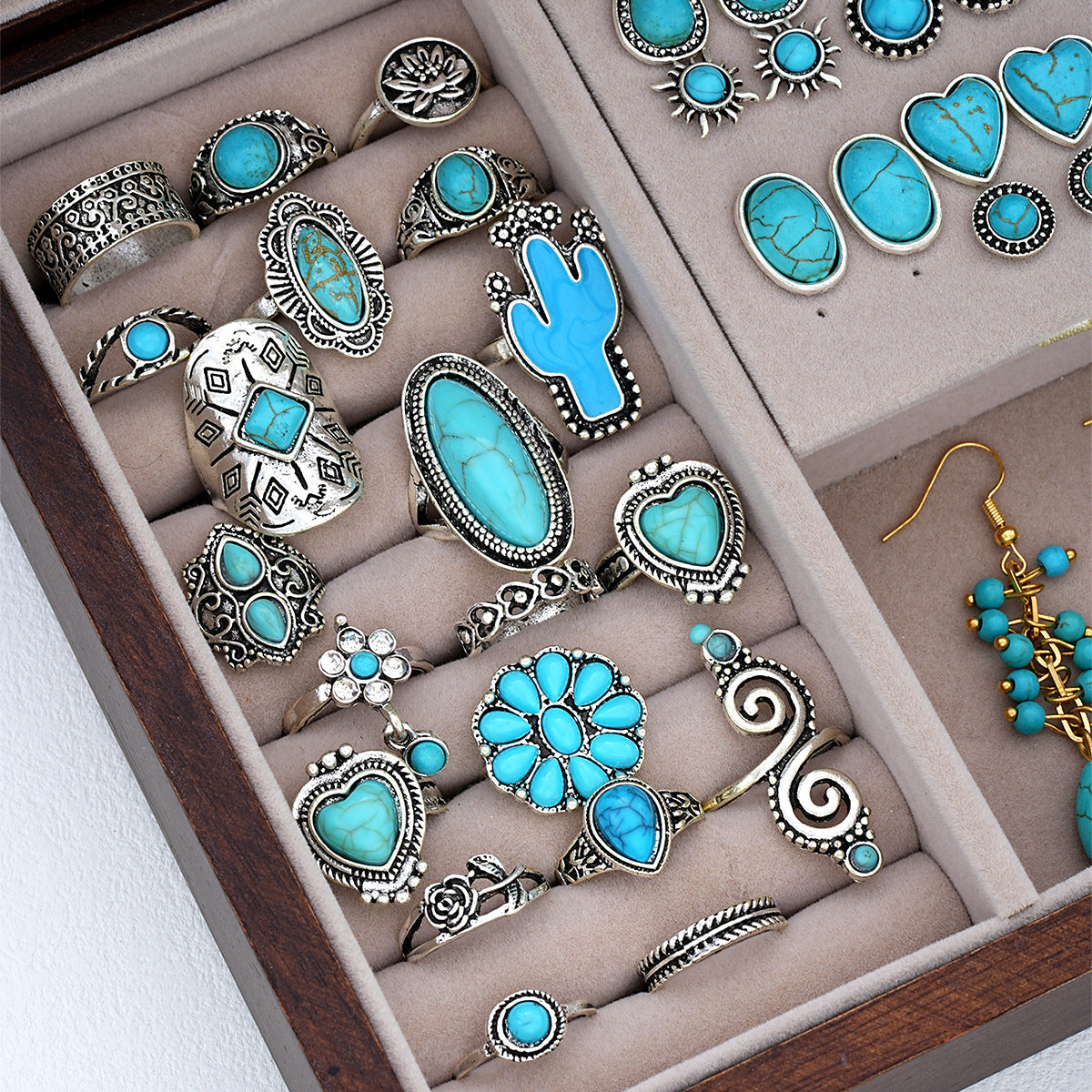 Bohemian Turquoise Jewelry Set Silver