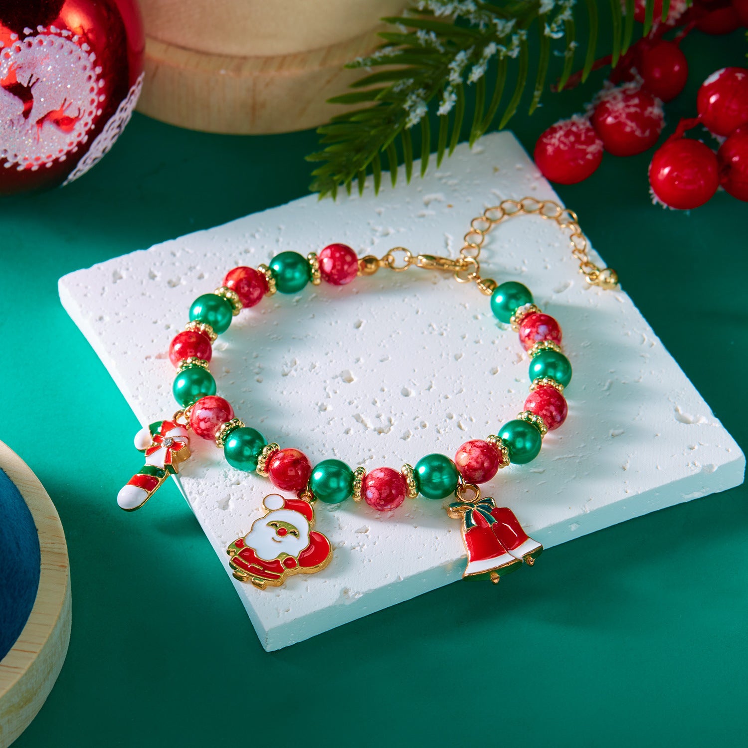 Wholesale Christmas  Pendant Colorful Round Bead Bracelet