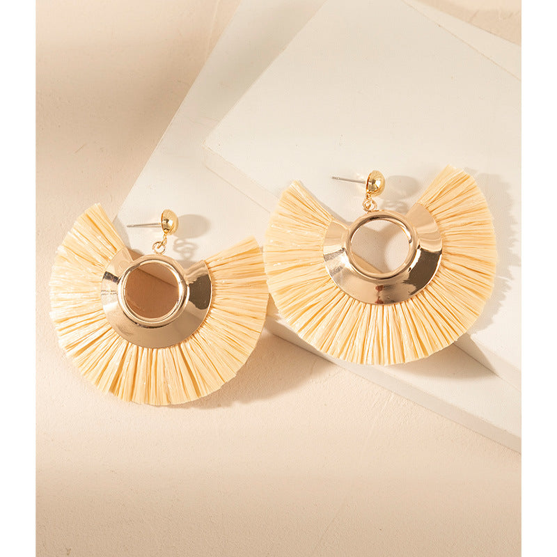 Wholesale Tassel Braided Raffia Earrings