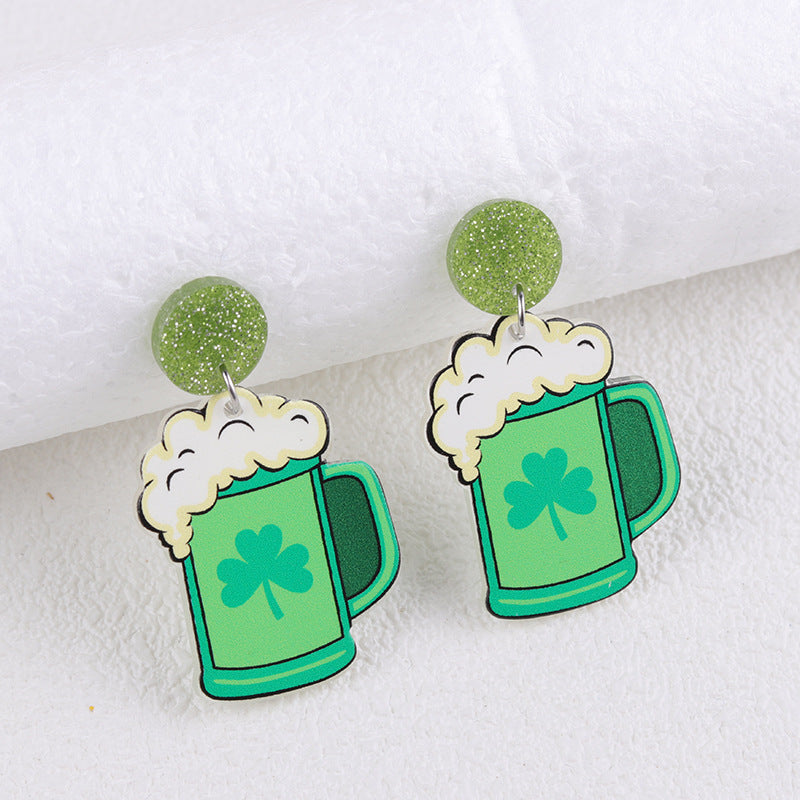 Wholesale St.  Patrick' s Day Clover Hat Butterfly Acrylic Earrings