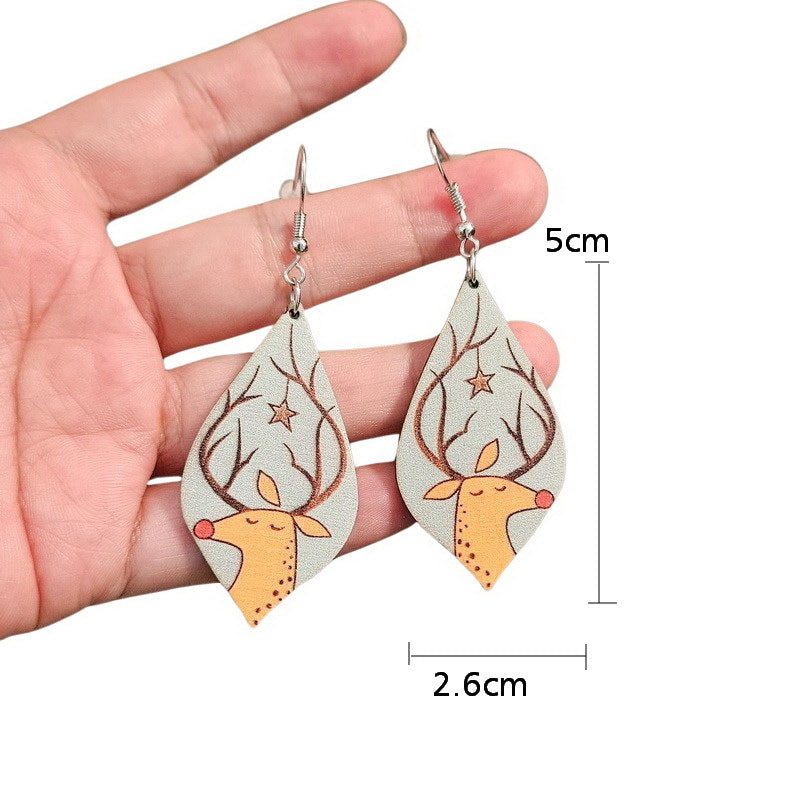 Wholesale Christmas Wooden Bird Santa Claus Tree Flowers Candle Snowman Earrings