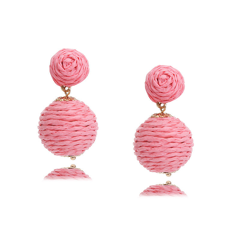 Wholesale Bohemian Handmade Wrap Ball Stud Earrings