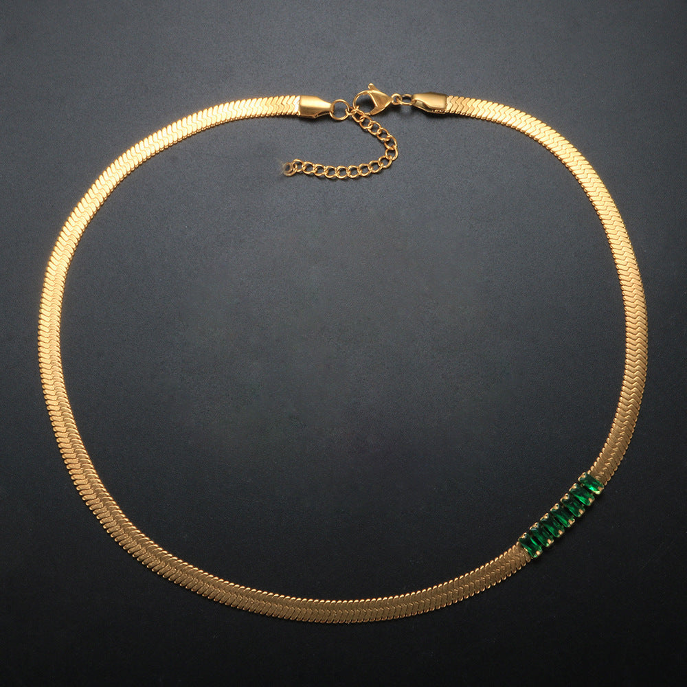 Wholesale 18K Gold Plated Zircon Stainless Steel Snake Bone Chain Necklace Bracelet Jewelry Set